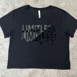 ATHLETA Cropped T-Shirt • Women’s L • Black/“LIMITLESS”
